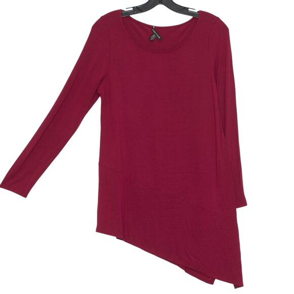 Eileen Fisher Tunic Top Asymmetrical Boho Minimalist Casual Flowy Burgundy Small - Picture 1 of 5